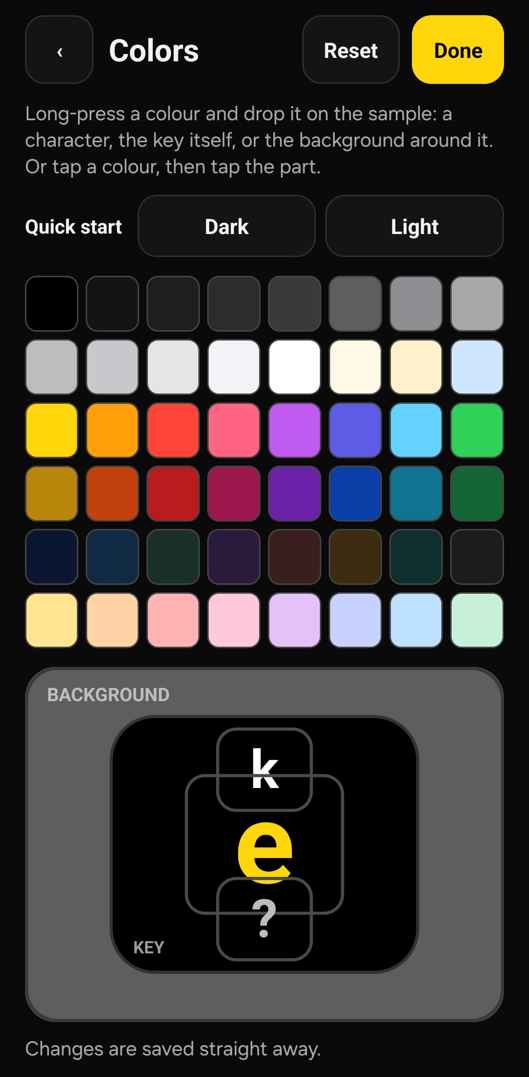 Choosing colours for a dark keyboard