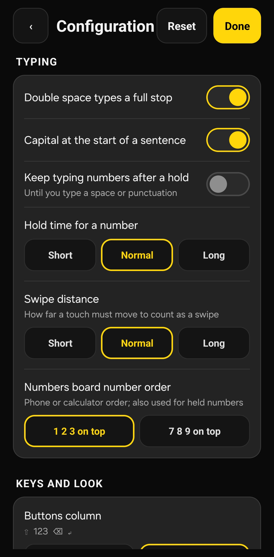 Typing settings