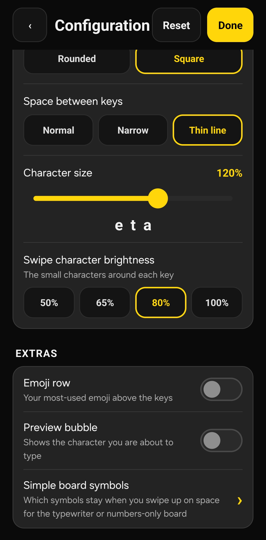 Keys and look settings